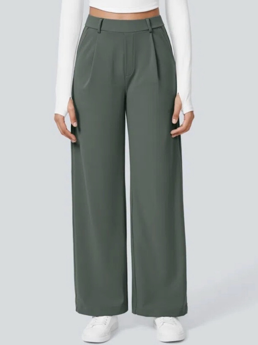Halara Green Flex High-Waisted Pleated Soft Wide Leg Dress Pants Size Xs Petite